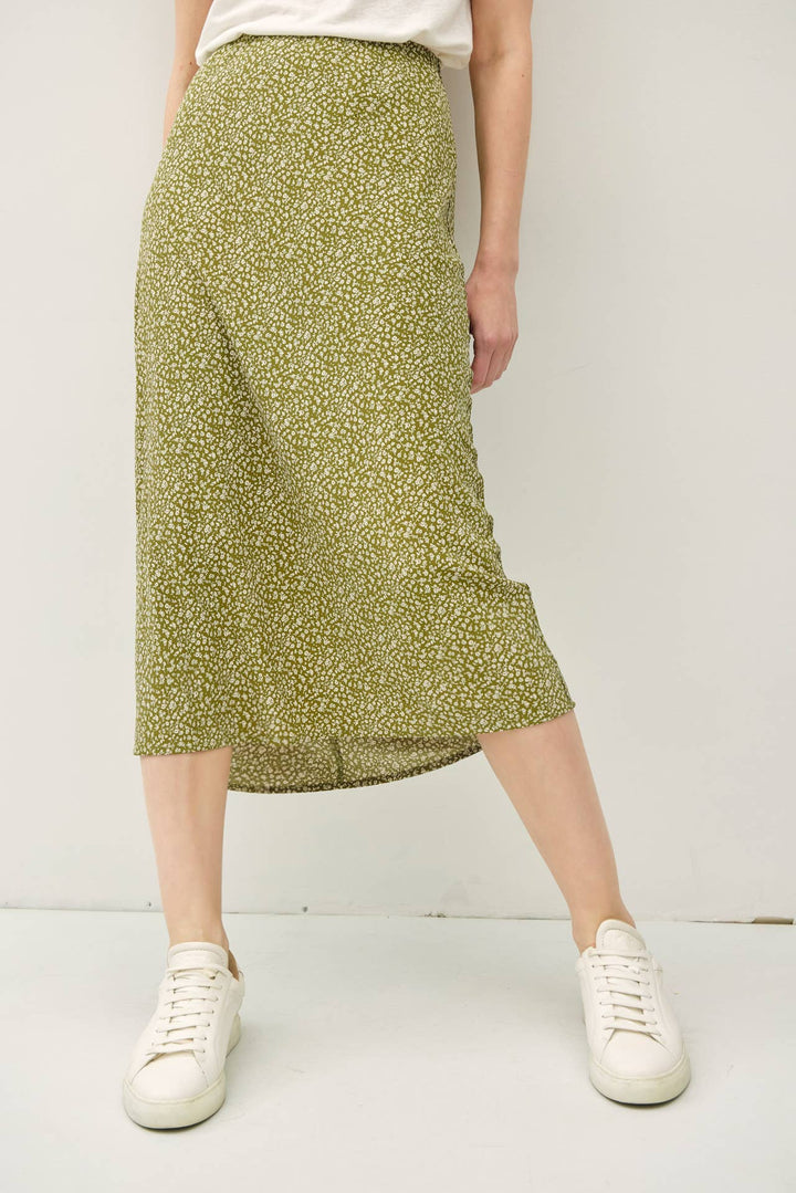 PRINT MIDI SKIRT WITH ELASTIC WAISTBAND
