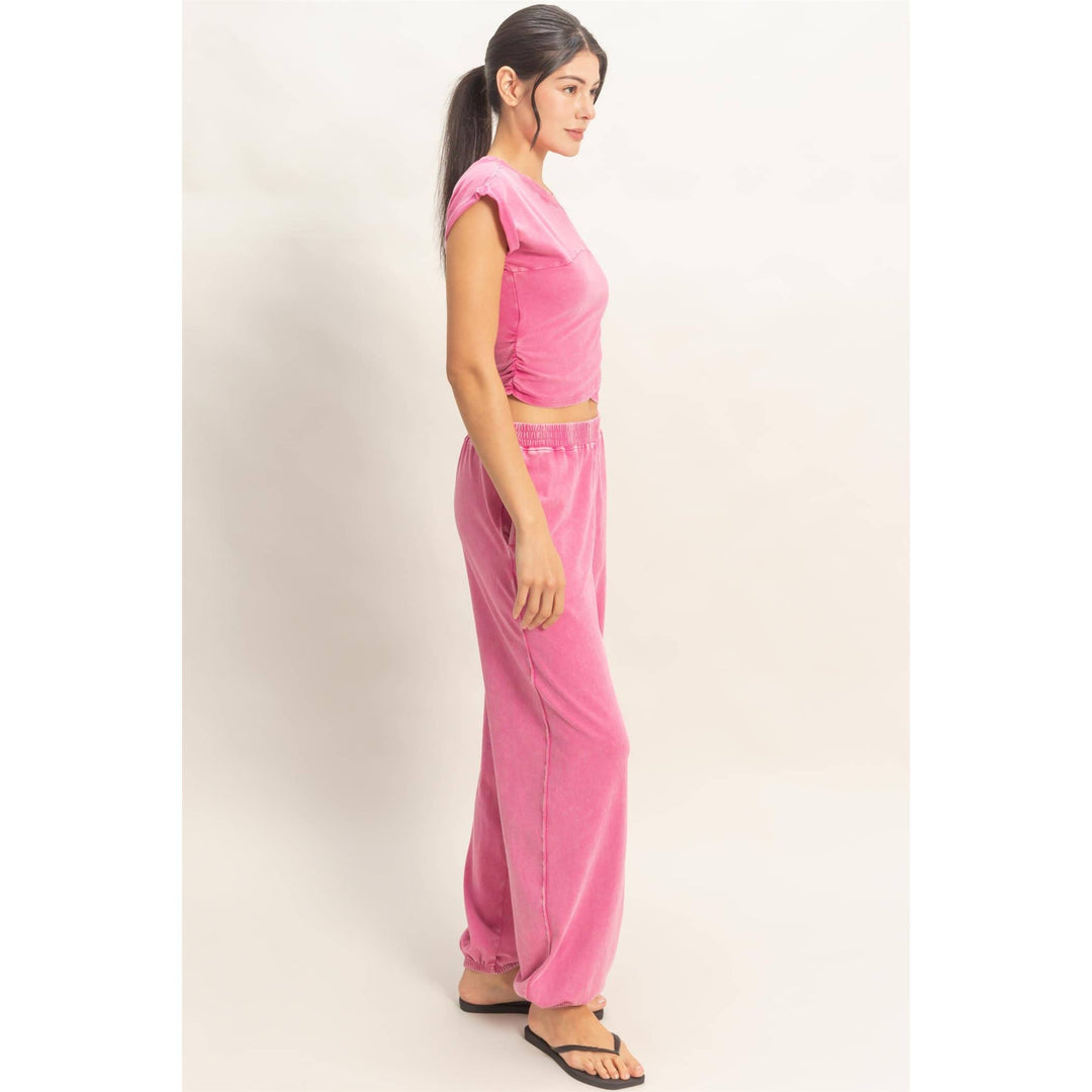 Athleisure - Rolled Sleeve Wrap-Front Crop Top And Jogger Set - - Cultured Cloths Apparel