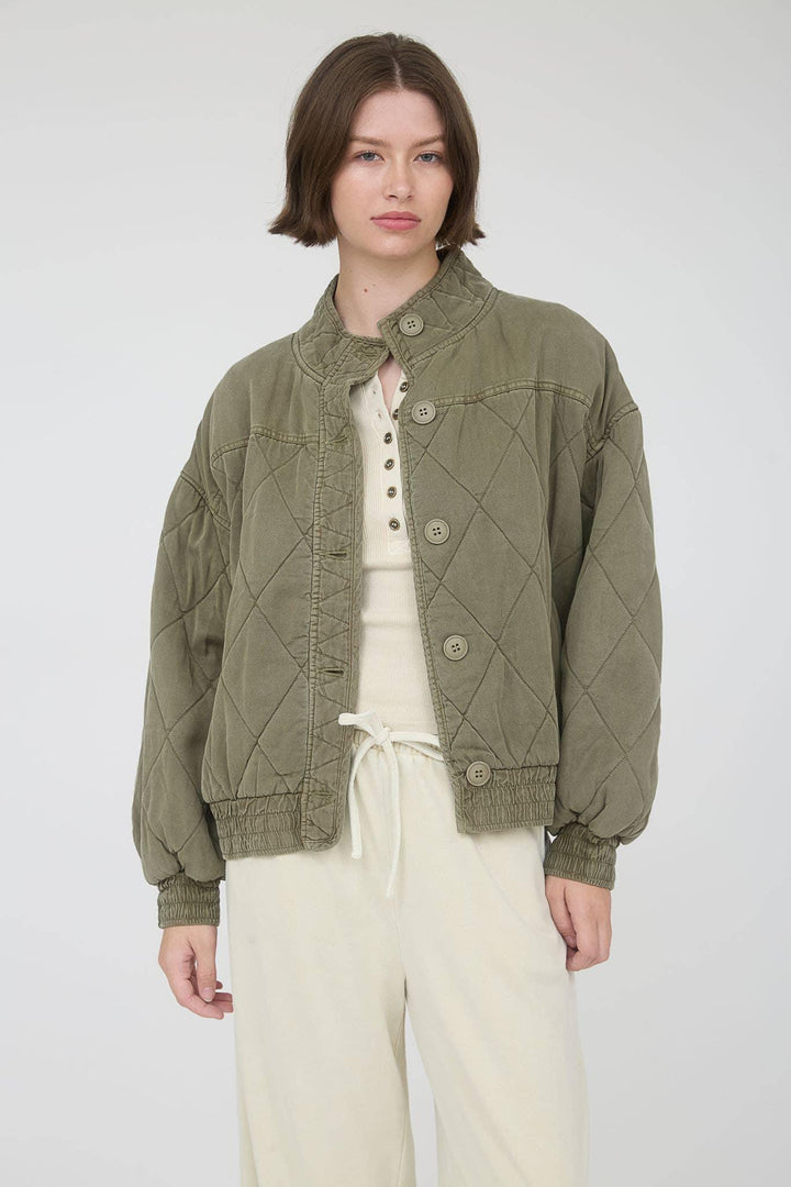 Outerwear - WASHED QUILTED BUTTON DOWN JACKET - OLIVE - Cultured Cloths Apparel