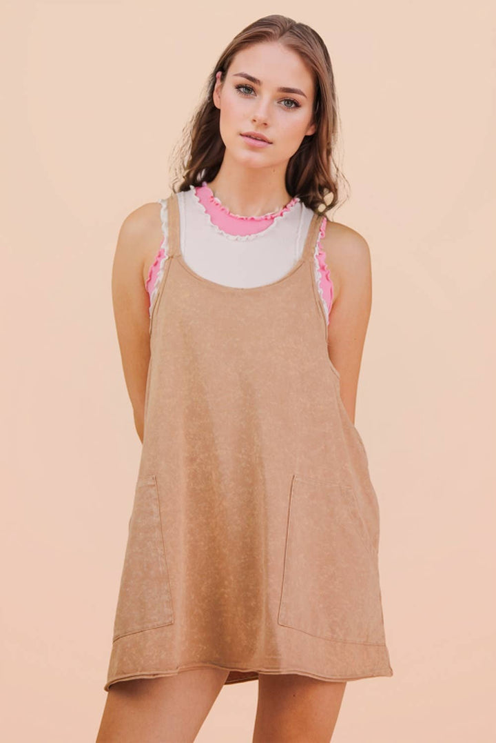 Dresses - Mineral Washed Knit Mini Dress with Shorts Inside - - Cultured Cloths Apparel