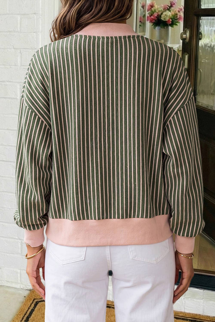 Striped Patchwork Snap Button Cardigan (S-XL)