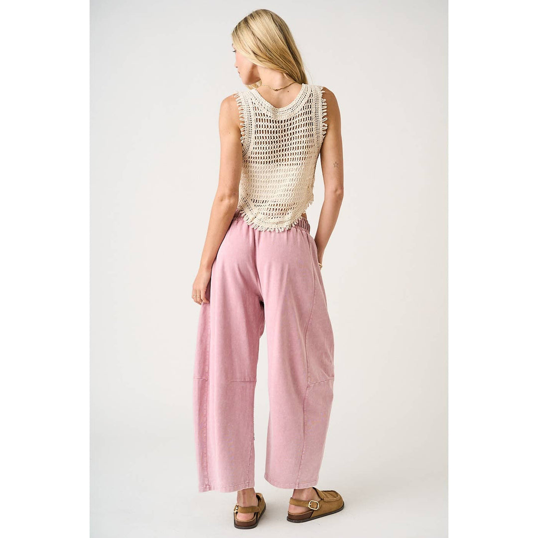 MINERAL WASH CROCHET PATCH BARREL LEG PANTS