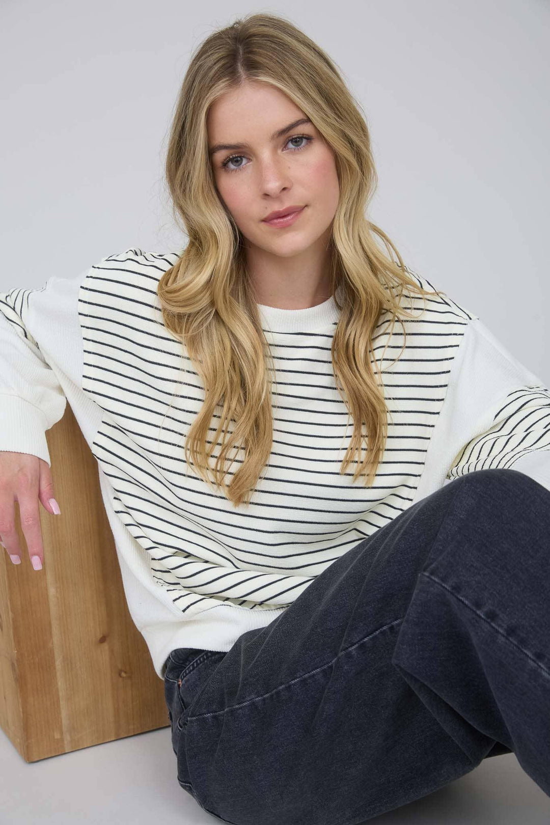 Women's Long Sleeve - CONTRAST STRIPE RAW EDGE LONG SLEEVE KNIT TOP - - Cultured Cloths Apparel