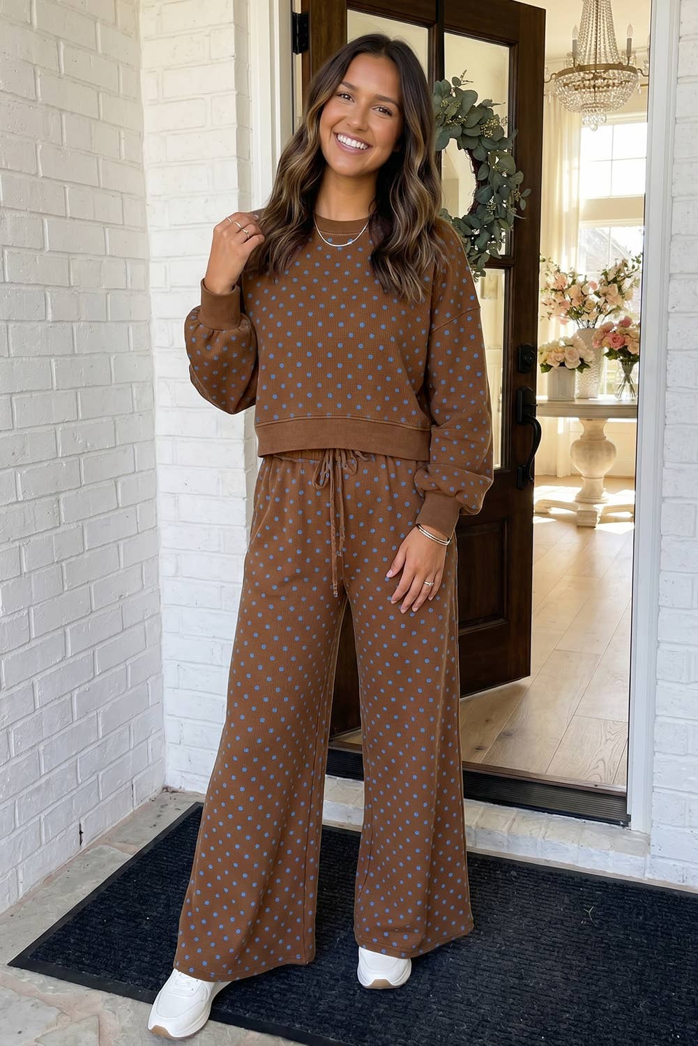 Polka Dot Casual Shift Drawstring Pants Set