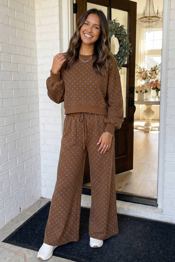 Polka Dot Casual Shift Drawstring Pants Set
