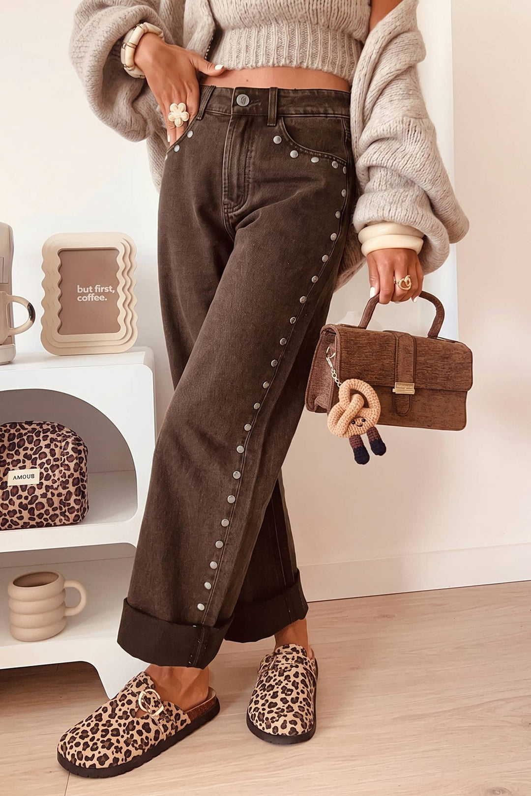66 Fall 2026 High Waisted Studded Wide Leg Jeans