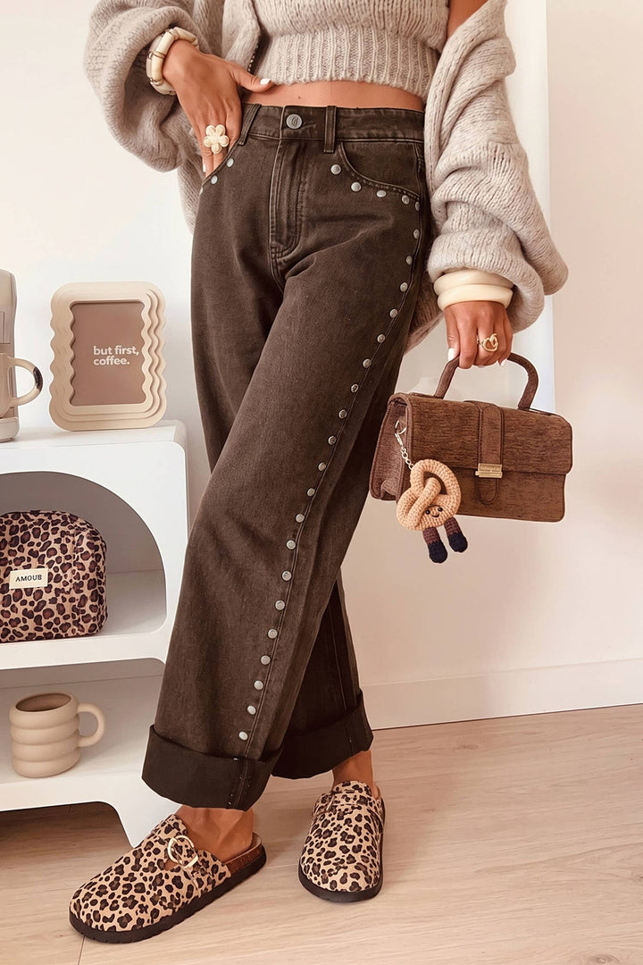 66 Fall 2026 High Waisted Studded Wide Leg Jeans