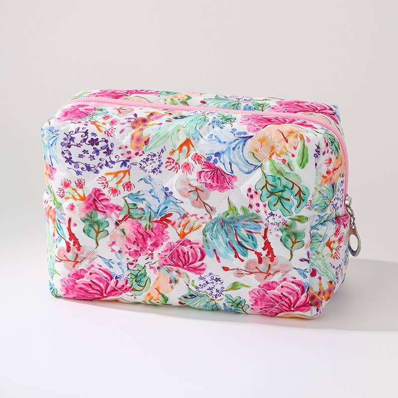 FLORAL TOILE PATTERN MAKEUP COSMETIC POUCH BAG