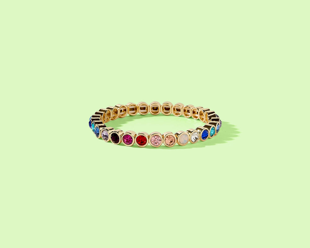 Accessories, Bracelets - Enamel Stretch Bracelet - Love - 14K Gold-Plated w/Bright Colored Bezel Stones - Amore - Cultured Cloths Apparel