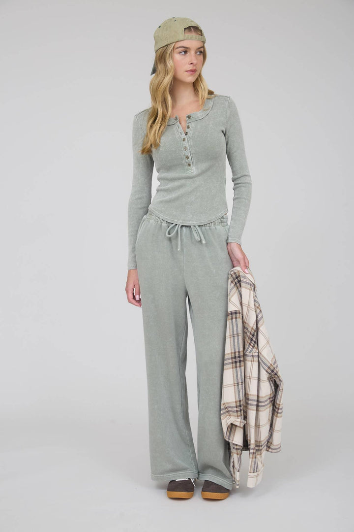 WASHED WIDE LEG DRAWSTRING LOUNGE PANTS