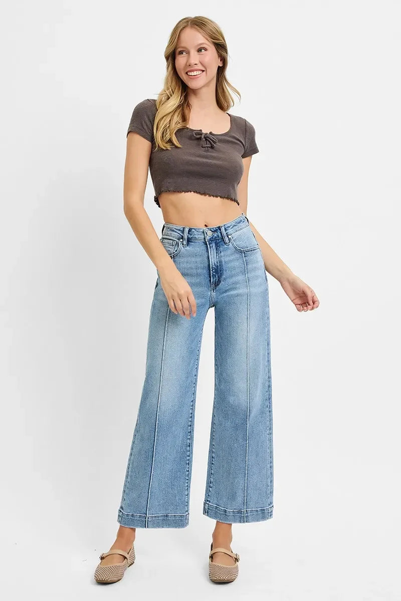 Denim - RISEN Full Size High Rise Crop Wide Leg Jeans - - Cultured Cloths Apparel