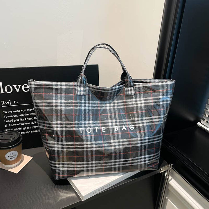 Christmas Plaid PVC Tote Bag for Women