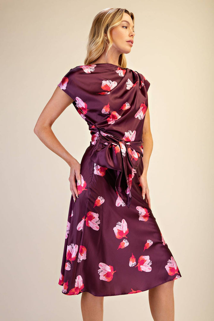Floral Asymmetrical Neck Midi Dress