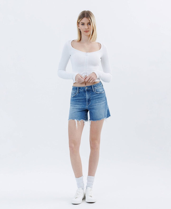 - HIGH RISE RAW HEM BOYFRIEND SHORTS T6753 - - Cultured Cloths Apparel