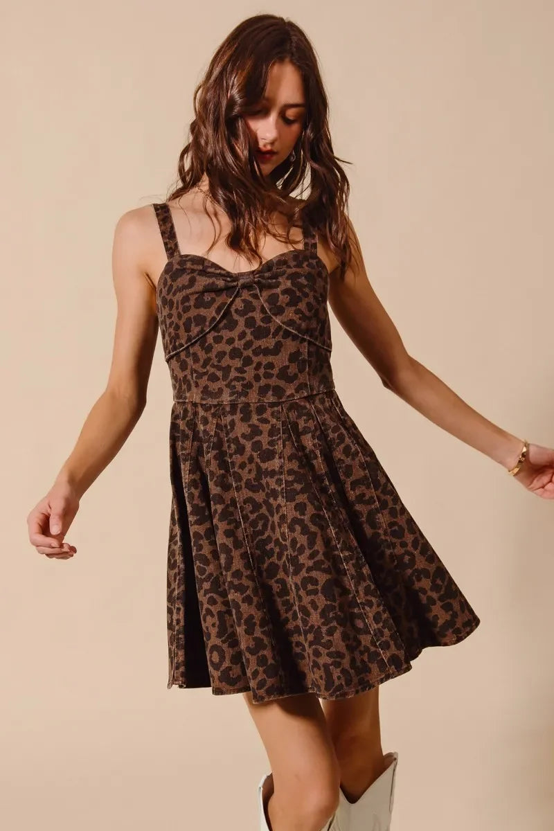 Women's Dresses - SO ME Mineral Washed Leopard Flare Cami Dress - - Cultured Cloths Apparel
