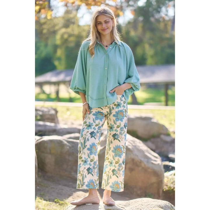 Pants - Floral Ankle Cropped Pants - - Cultured Cloths Apparel