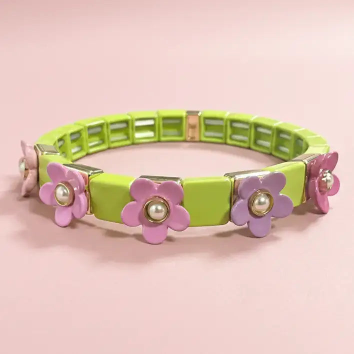Accessories, Bracelets - Enamel Stretch Bracelet - Flowers - Poppy - Assorted Colors - - Cultured Cloths Apparel
