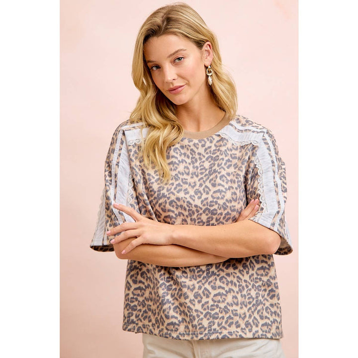 Women's Short Sleeve - LEOPARD TERRY SIDE DETAIL SHORT SLEEVES TOP - - Cultured Cloths Apparel