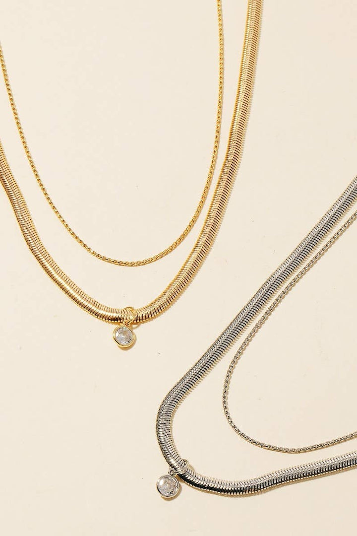 Accessories, Necklaces - Round Cz Pendant Layered Chains Necklace - GDCRY - Cultured Cloths Apparel