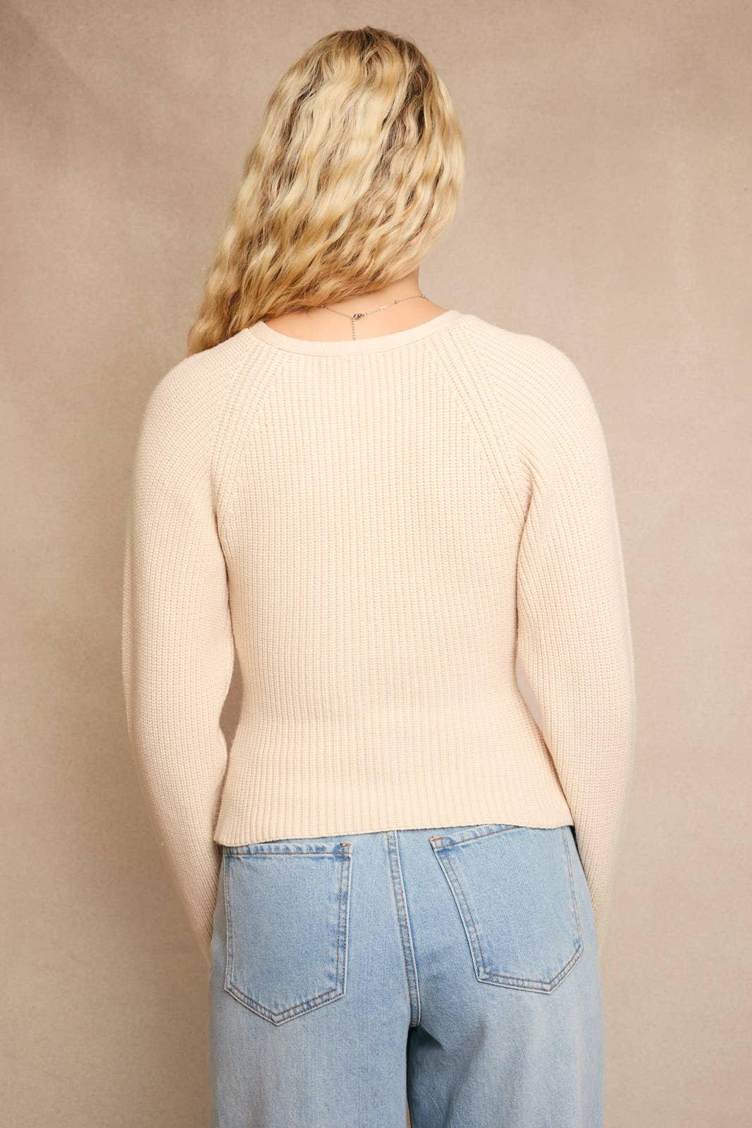 Women's Sweaters - ROUND NECK SWEATER WITH RIBBON BOW DETAIL ON THE SHOULDER - - Cultured Cloths Apparel