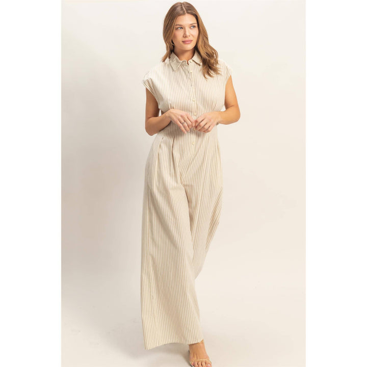 Striped Button Down Jumpsuit