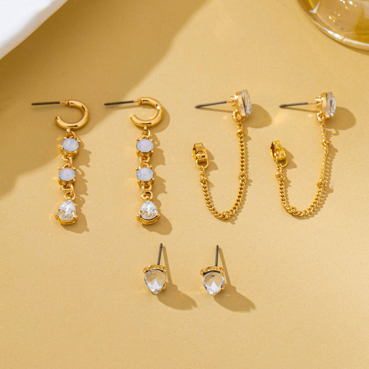 Accessories, Earrings - Crystal Stud & Linear Opal Drop Trio Earring Set | 80E62680 - - Cultured Cloths Apparel