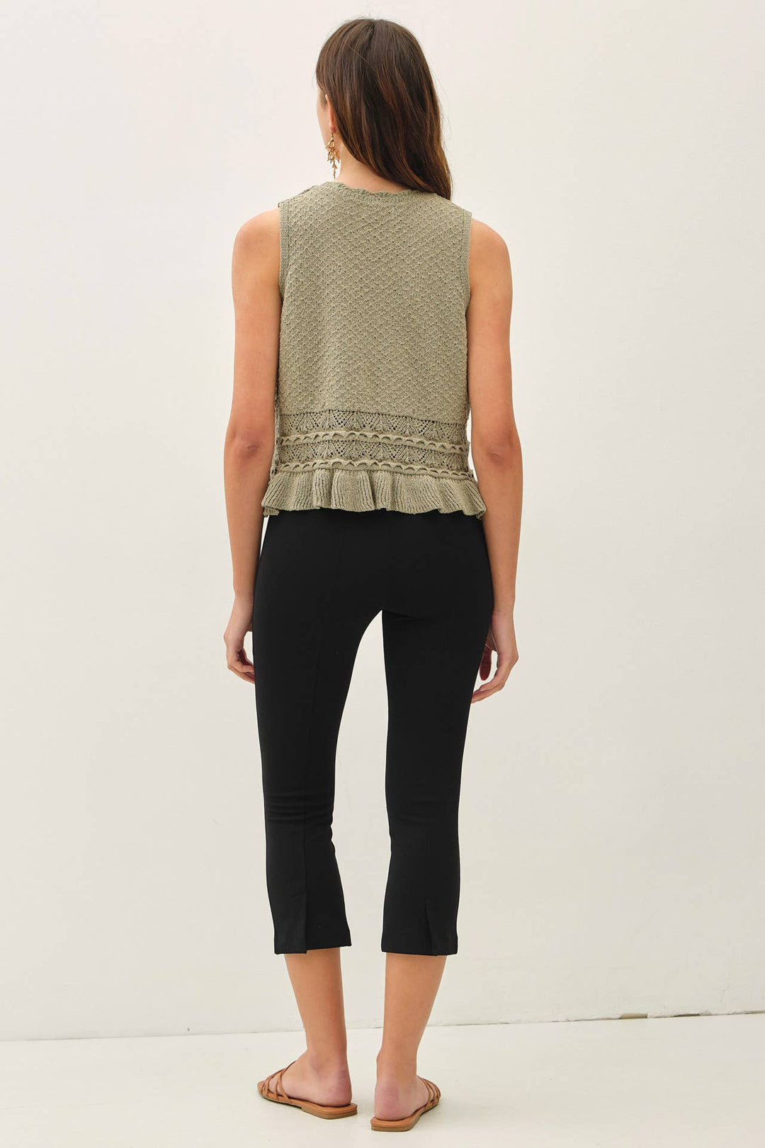 Women's Sleeveless - RUFFLED CROCHET TEXTURED KNIT TOP - - Cultured Cloths Apparel