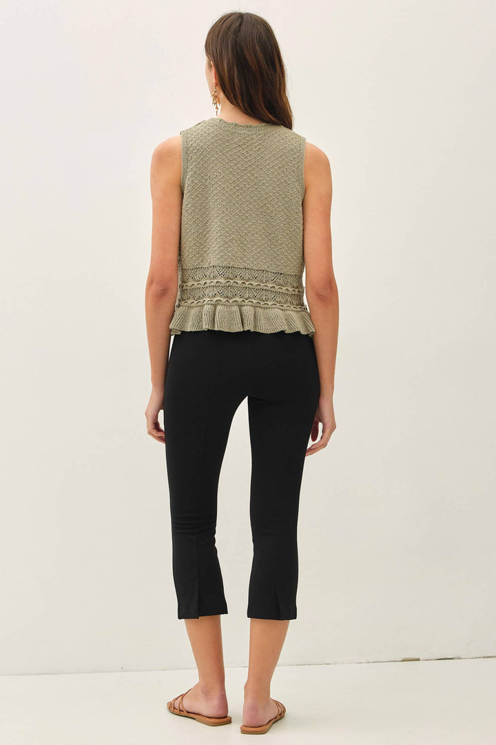 Women's Sleeveless - RUFFLED CROCHET TEXTURED KNIT TOP - - Cultured Cloths Apparel