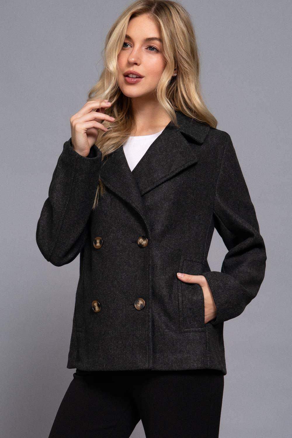 Outerwear - Long Sleeve Soft Felt Short Peacoat - - Cultured Cloths Apparel