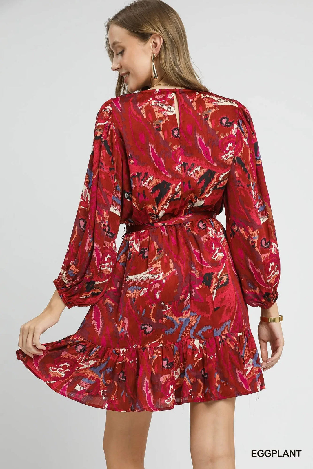 Women's Dresses - Umgee Ruffled Hem Printed Balloon Sleeve Dress - - Cultured Cloths Apparel