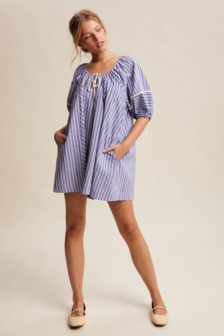 Romper - Striped Puff Sleeve Romper - - Cultured Cloths Apparel