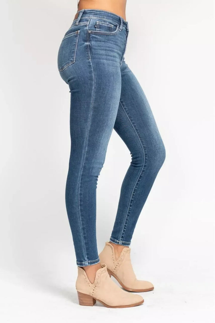 Denim - Judy Blue Full Size High Rise Button Fly Skinny Jeans Plus Size - - Cultured Cloths Apparel