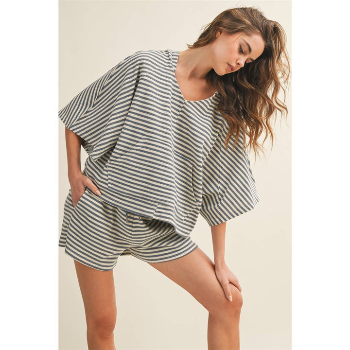 Athleisure - Striped Horizon Soft Hoodie Shorts Set - - Cultured Cloths Apparel