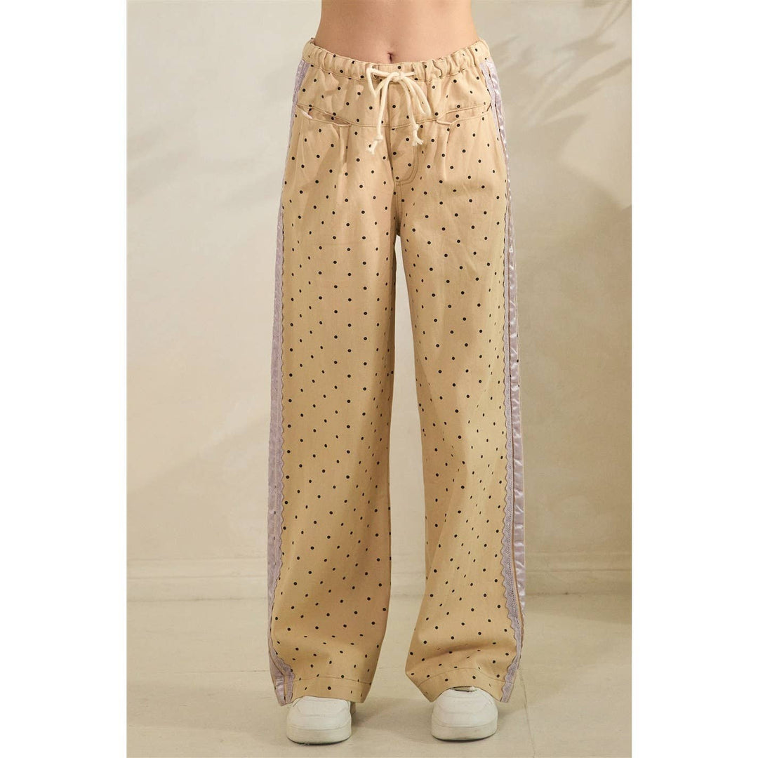 Polka Dot Pants with Satin Contrast Accents