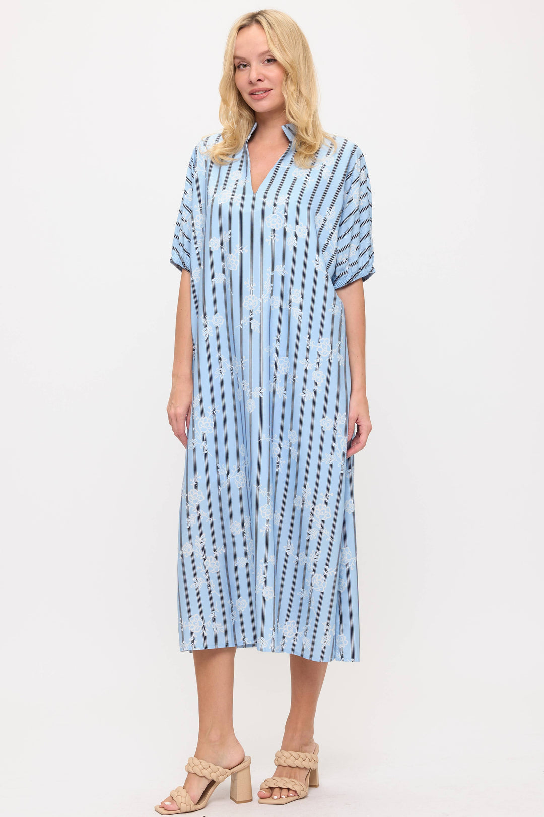 Striped and Floral Maxi Dress