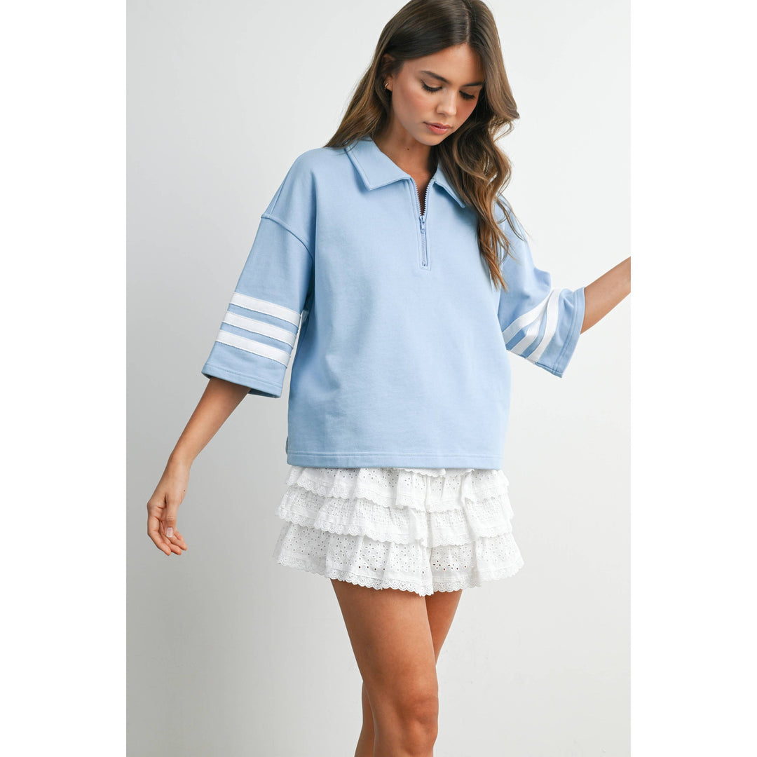 Striped Sleeve Quarter-Zip Pullover