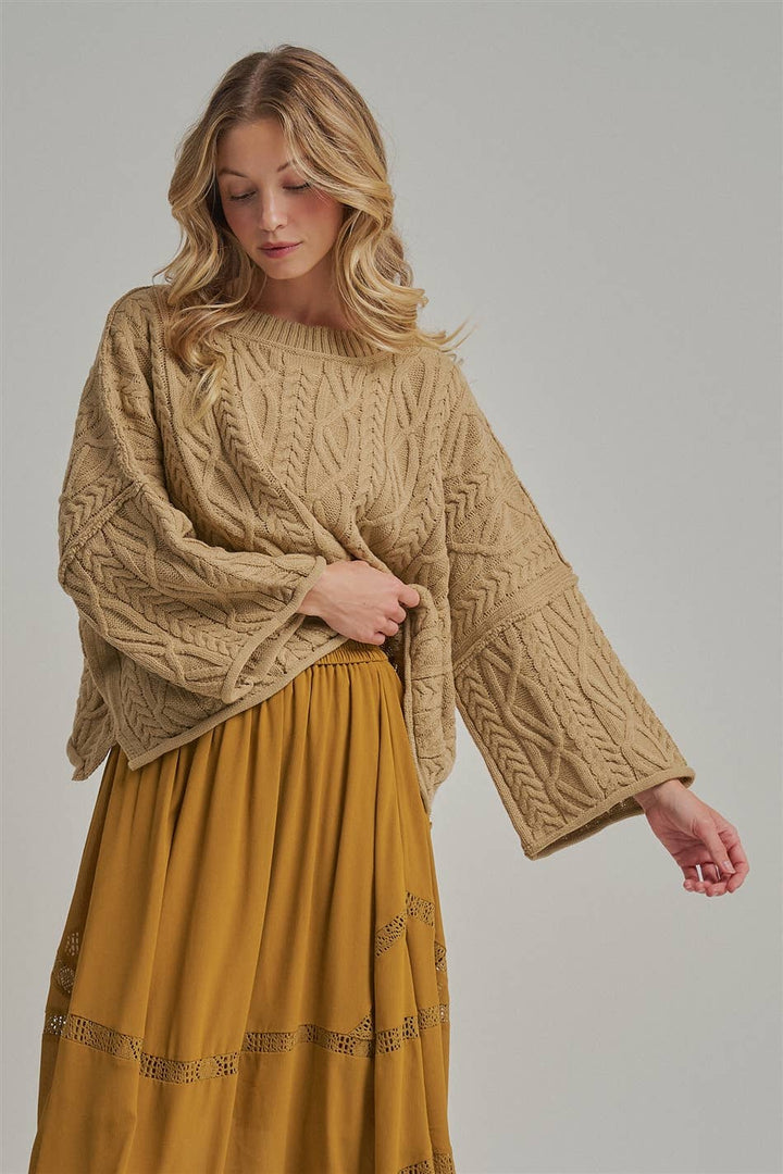 OVERSIZED CABLE KNIT CASUAL BOHO FALL SWEATERTOP