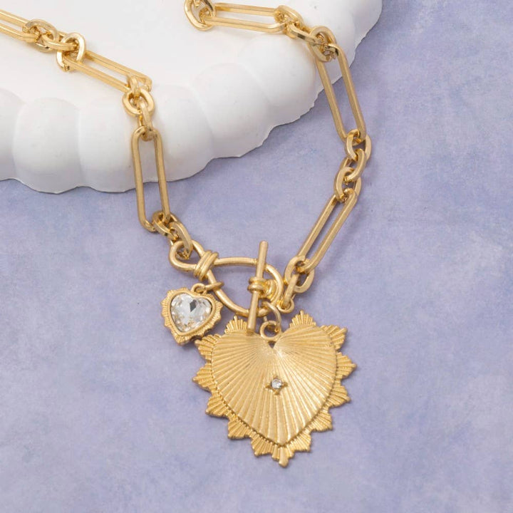Accessories, Necklaces - Double Heart Pendants Oval Chain Necklace - - Cultured Cloths Apparel