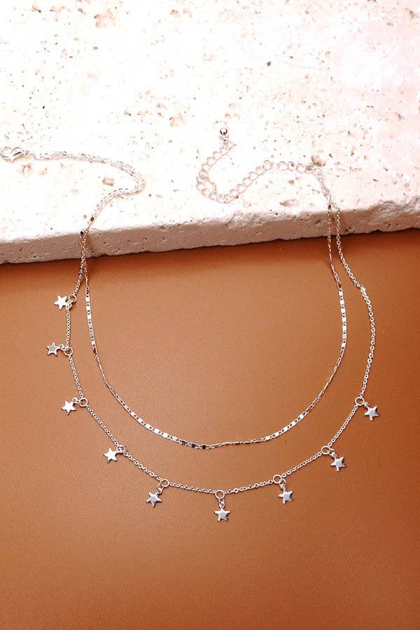 Accessories, Necklaces - DELICATE DOUBLE LAYER STAR DROP NECKLACE | 47N19411 - - Cultured Cloths Apparel