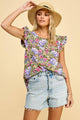 Women's Sleeveless - Floral Top With Short Ruffled Sleeves -  - Cultured Cloths Apparel