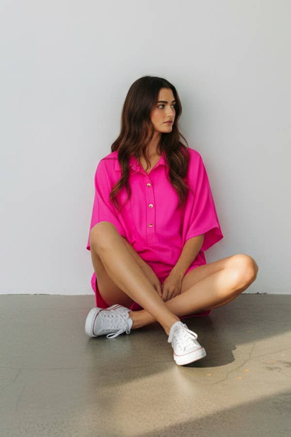 Airflow Collared Oversize Woven Solid Romper