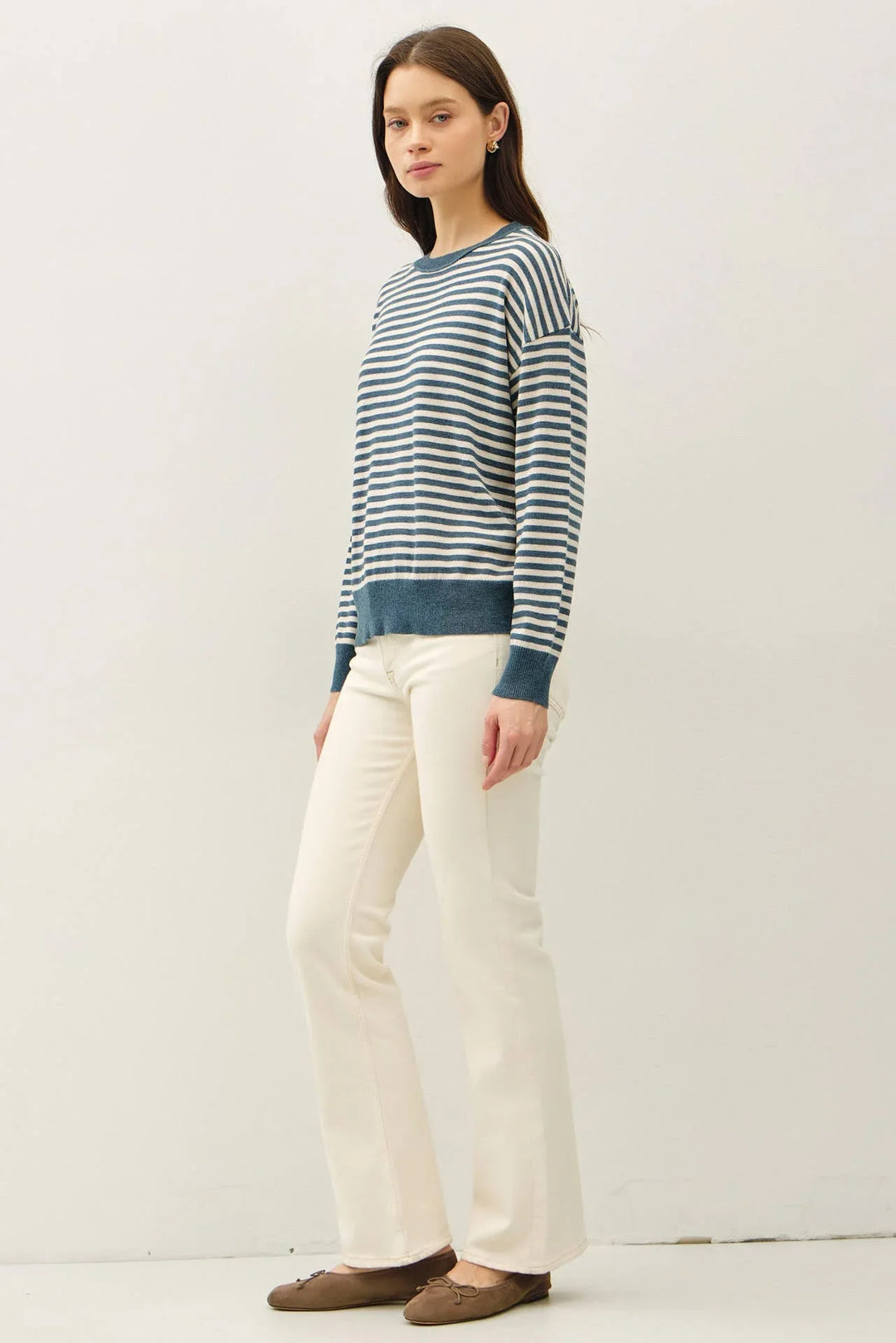 WOOL BLENDED STRIPED SWEATER TOP