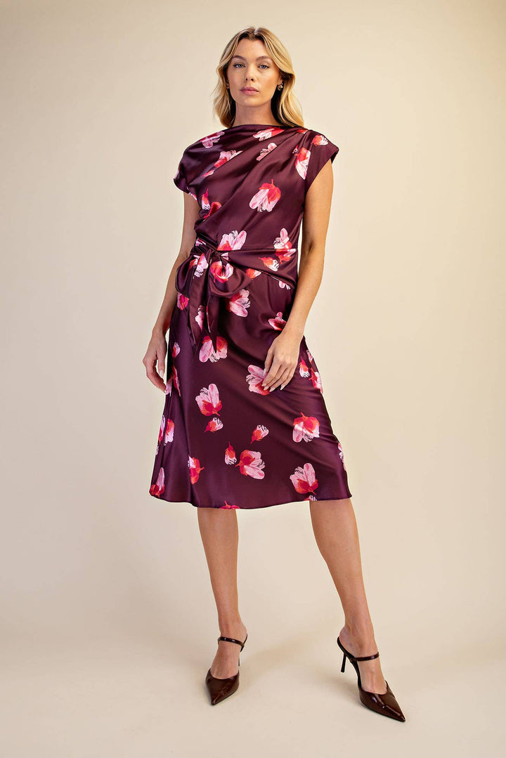 Floral Asymmetrical Neck Midi Dress