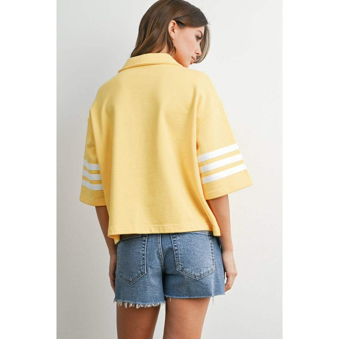 Women's Short Sleeve - Striped Sleeve Quarter-Zip Pullover - - Cultured Cloths Apparel