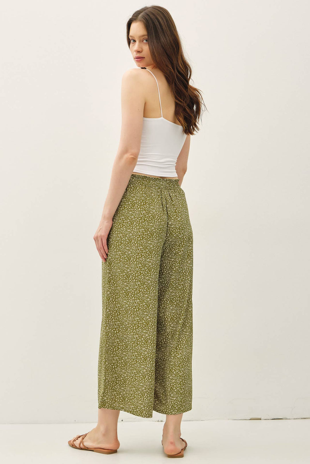 Pants - DITSY PRINTED CROP PANTS W/ ELASTIC WAISTBAND - - Cultured Cloths Apparel