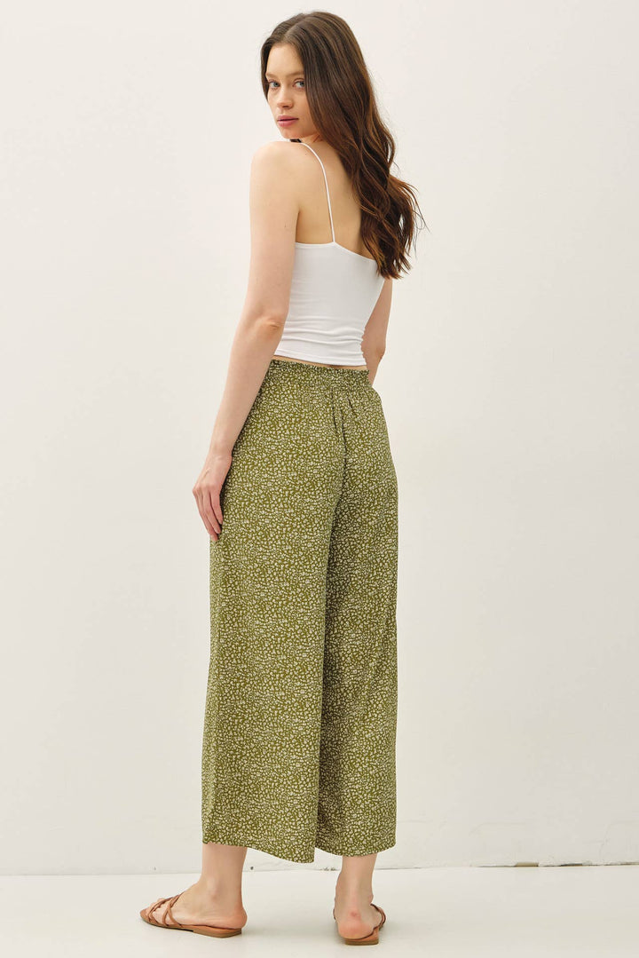 Pants - DITSY PRINTED CROP PANTS W/ ELASTIC WAISTBAND - - Cultured Cloths Apparel