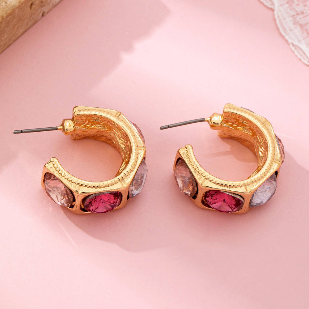 Accessories, Earrings - Gold-Tone Multi Color Gem Crystal Hoop Earrings - - Cultured Cloths Apparel