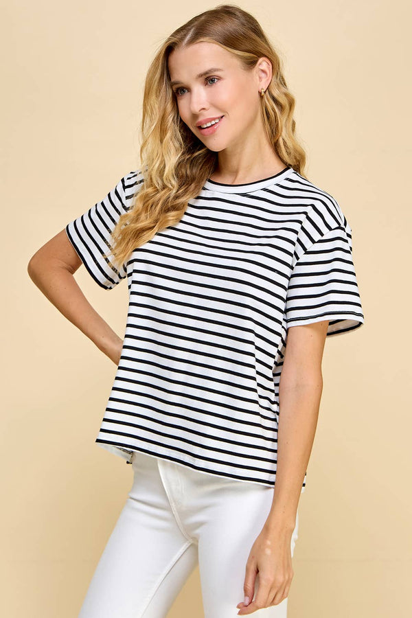 Women's Short Sleeve - Striped Basic Top -  - Cultured Cloths Apparel
