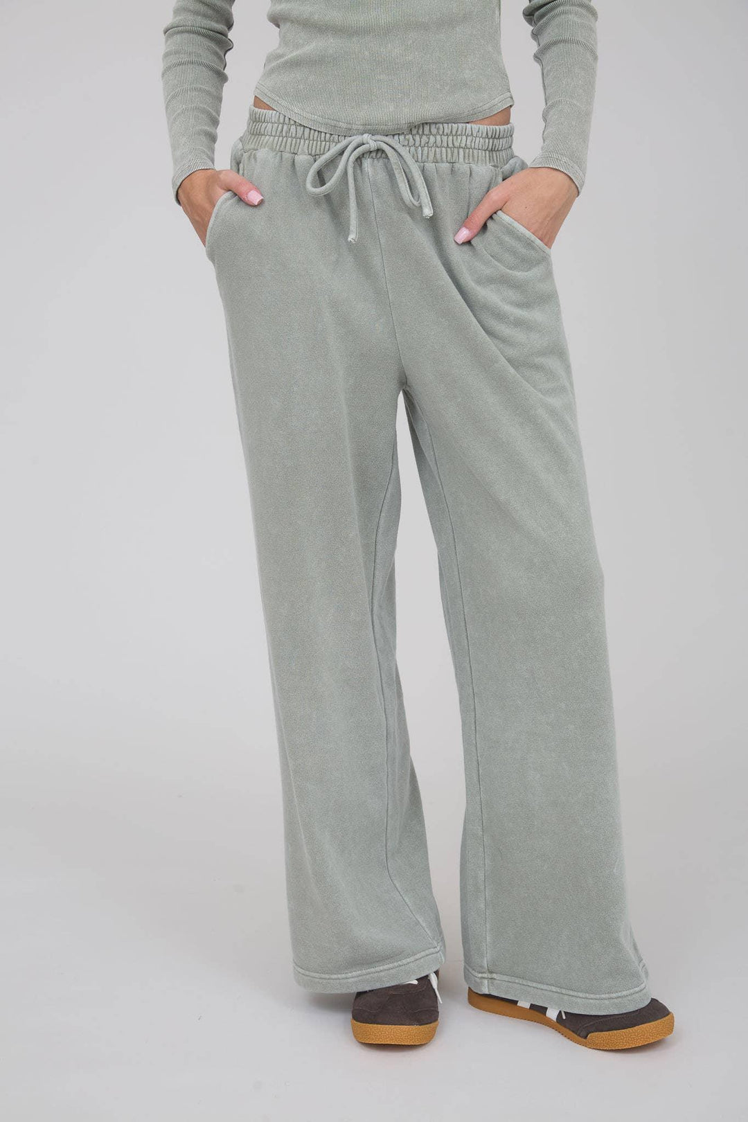 WASHED WIDE LEG DRAWSTRING LOUNGE PANTS