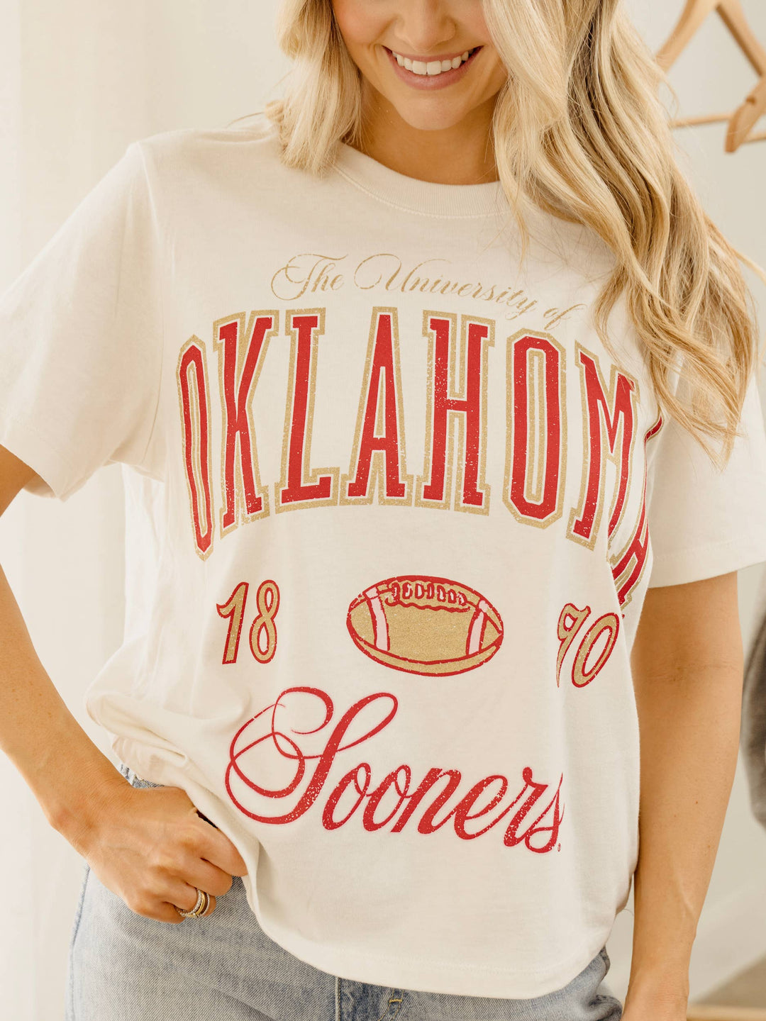 OU Oklahoma Sooners Wave Arch Off White Thrifted Tee